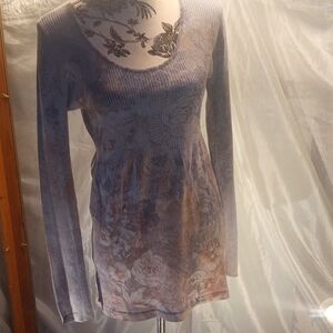 Apt. 9 Floral Ribbed Scoop Neck Sweater Dress in Dusty Blue & Mauve